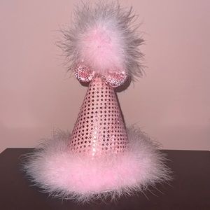 Light pink glitter/sequin party hat with feathers